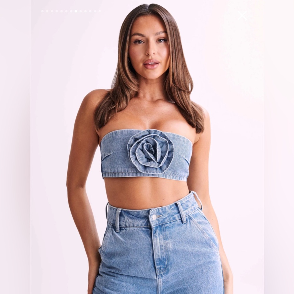 Rose Denim Bandeau - Mid Blue